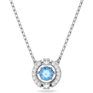 Swarovski Sparkling Dance Necklace and Earrings Jewelry Collection, Rhodium Finish, Blue Crystals, Clear Crystals(Round Necklace – Blue/Clear Crystals)