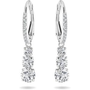 Swarovski Stilla Attract Trilogy Drop Pierced Earrings with White Crystals on a Rhodium Plated Setting with Hinged Closure