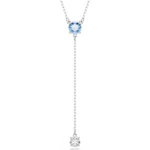Swarovski Stilla Attract Y necklace, Round cut, Blue, Rhodium finish