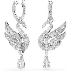 Swarovski Swan earrings, Swan, White, Rhodium finish