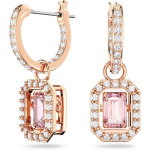 Swarovski Una Drop Earrings, Octagon Cut, Pink Crystal, Rose gold-tone Finish