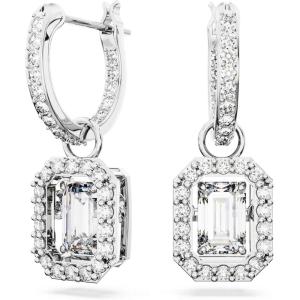 Swarovski Una Drop Earrings, Octagon Shaped, Violet and Clear Crystals in a Rhodium Plated Setting, from the Una Collection