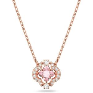 Swarovski Una Women’s Clover Pendant Necklace with Pink and White Crystals on a Rose-Gold Tone Finished Chain