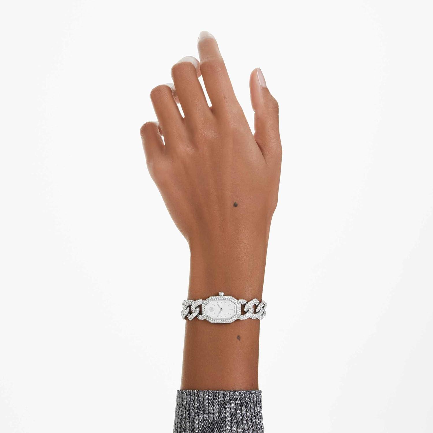 imageDextera Chain ampamp Crystal Watch Interlocking Stainless Steel with Pave Crystal Bracelet Band Octagon Shaped Oval Face with Embellished Crystals Swiss Made Part of The Dextera Watch Collection