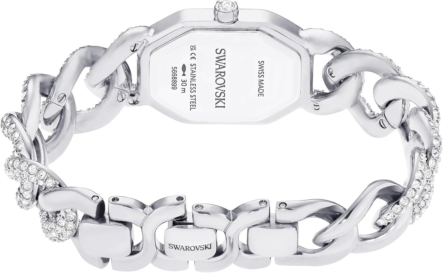 imageDextera Chain ampamp Crystal Watch Interlocking Stainless Steel with Pave Crystal Bracelet Band Octagon Shaped Oval Face with Embellished Crystals Swiss Made Part of The Dextera Watch Collection