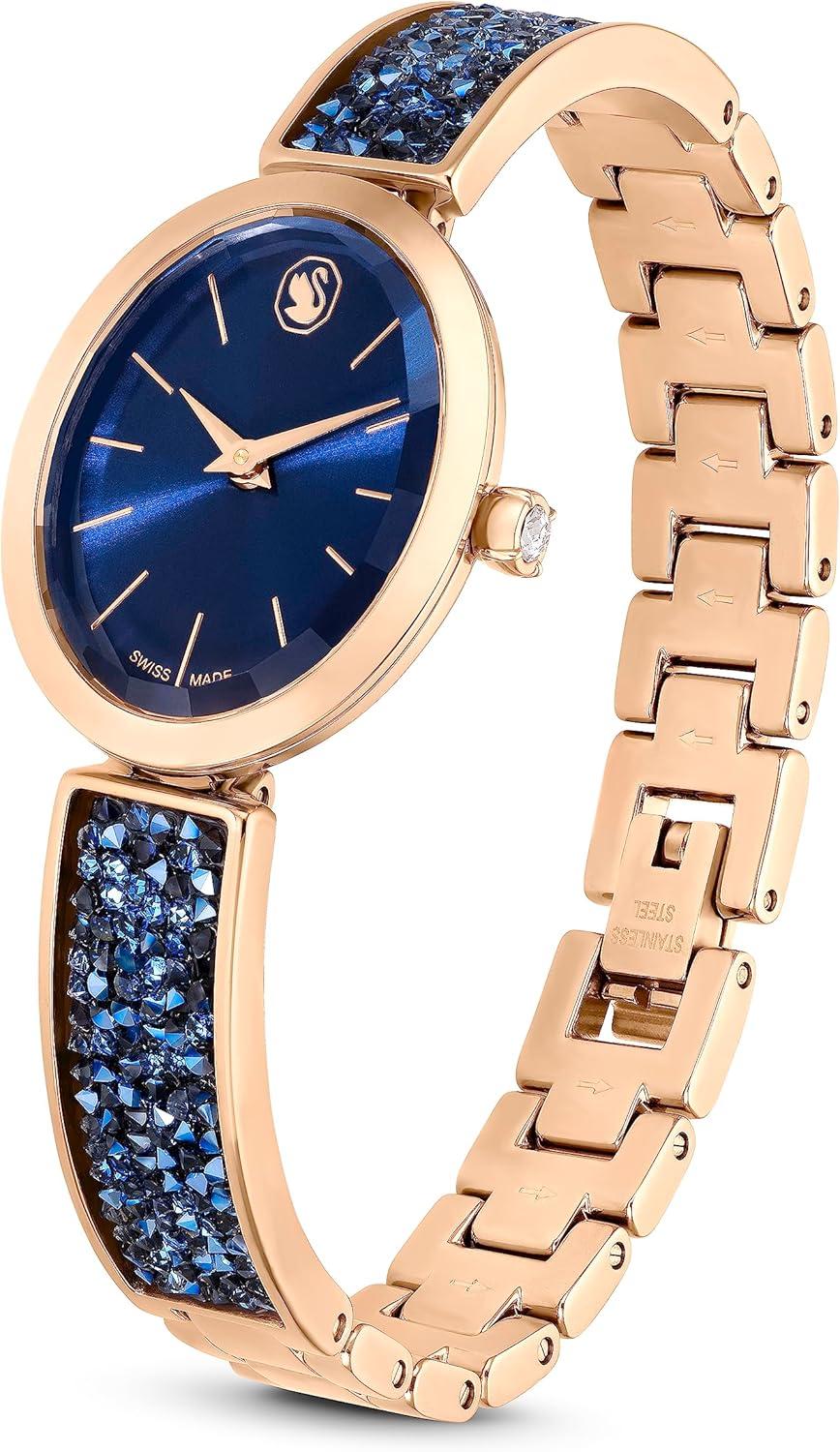 imageSwarovski Crystal Rock Oval Watch Metal Bracelet Blue Rose GoldTone Finish Swiss Made Part of The Crystal Rock Watch CollectionBlue Crystal Rock