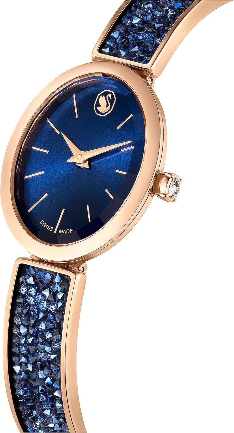 imageSwarovski Crystal Rock Oval Watch Metal Bracelet Blue Rose GoldTone Finish Swiss Made Part of The Crystal Rock Watch CollectionBlue Crystal Rock
