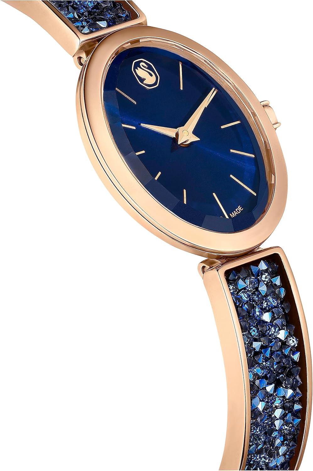 imageSwarovski Crystal Rock Oval Watch Metal Bracelet Blue Rose GoldTone Finish Swiss Made Part of The Crystal Rock Watch CollectionBlue Crystal Rock
