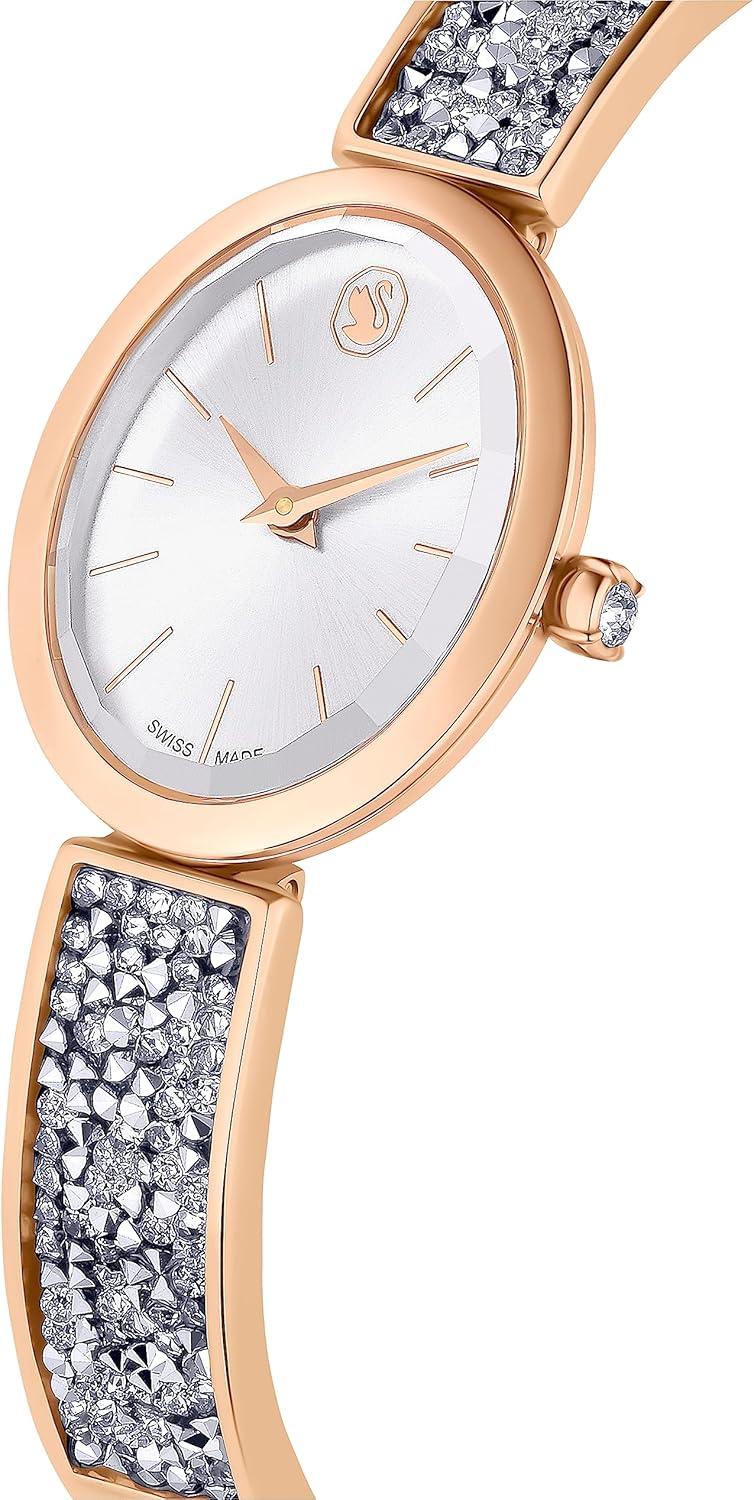 imageSwarovski Crystal Rock Oval Watch Metal Bracelet Blue Rose GoldTone Finish Swiss Made Part of The Crystal Rock Watch CollectionSilver Crystal Rock