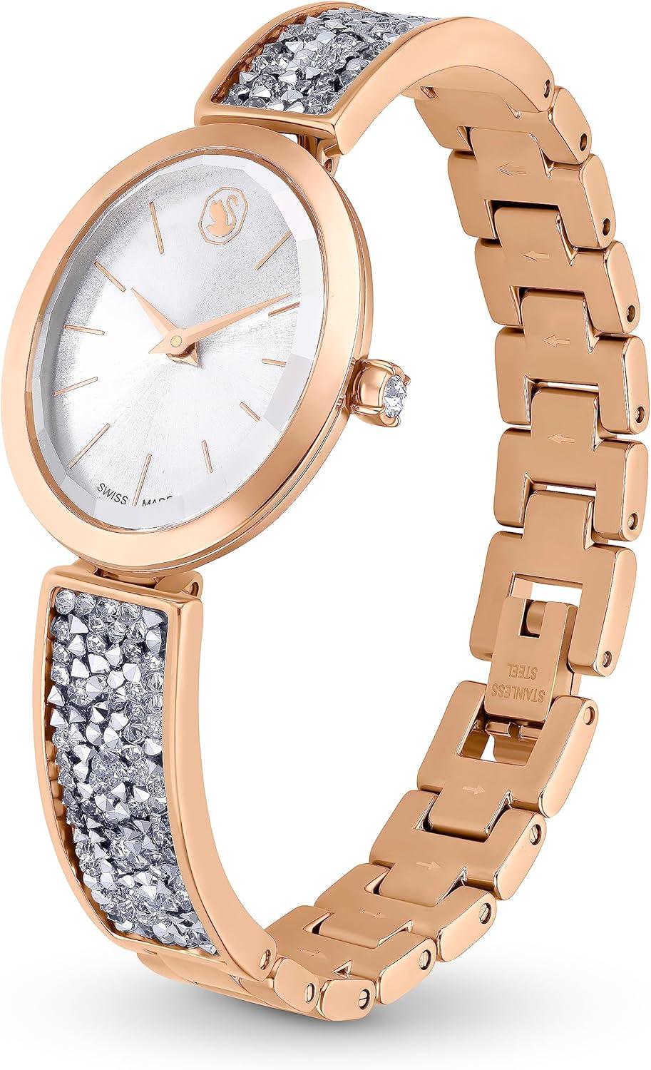 imageSwarovski Crystal Rock Oval Watch Metal Bracelet Blue Rose GoldTone Finish Swiss Made Part of The Crystal Rock Watch CollectionSilver Crystal Rock
