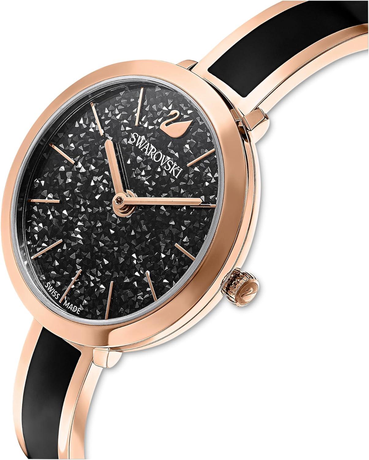 imageSwarovski Crystalline Aura Watch Taupe Leather Strap RoseGold Tone Finish Clear Crystals Swiss Made Part of The Crystalline Watch CollectionCrystalline Delight Rose Gold Tone