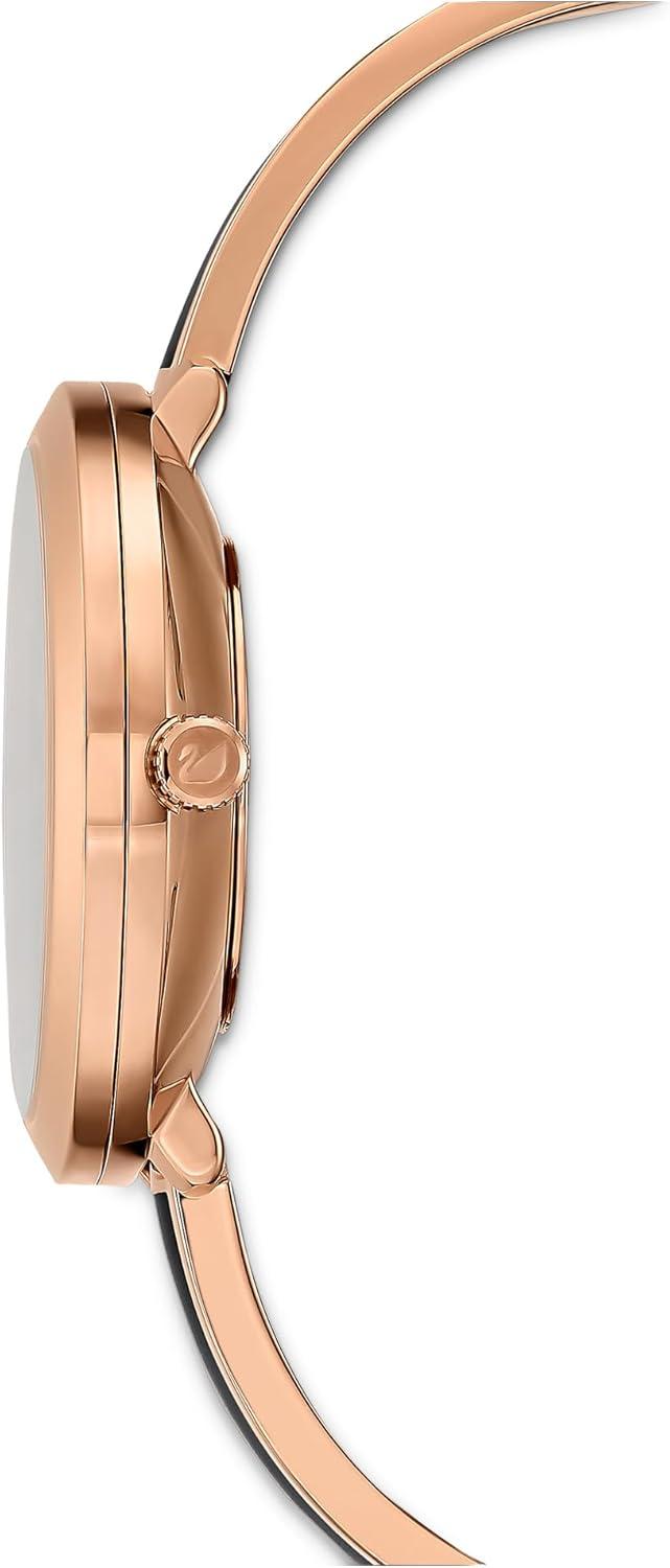 imageSwarovski Crystalline Aura Watch Taupe Leather Strap RoseGold Tone Finish Clear Crystals Swiss Made Part of The Crystalline Watch CollectionCrystalline Delight Rose Gold Tone