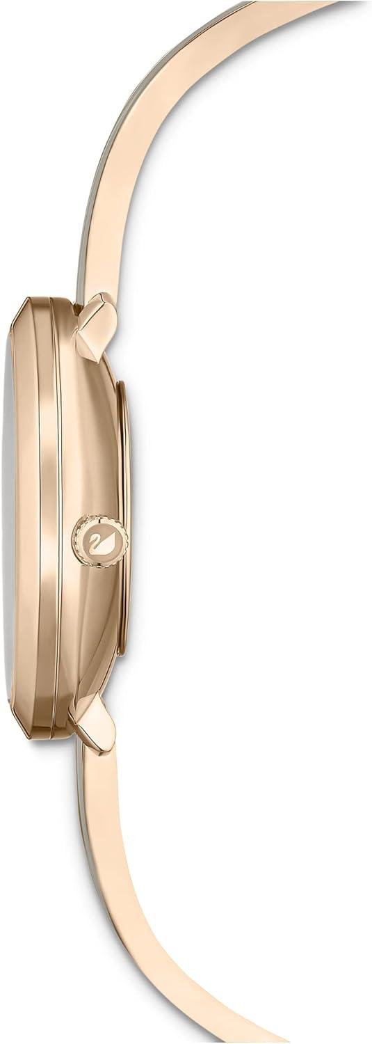 imageSwarovski Crystalline Aura Watch Taupe Leather Strap RoseGold Tone Finish Clear Crystals Swiss Made Part of The Crystalline Watch CollectionRose Gold Tone