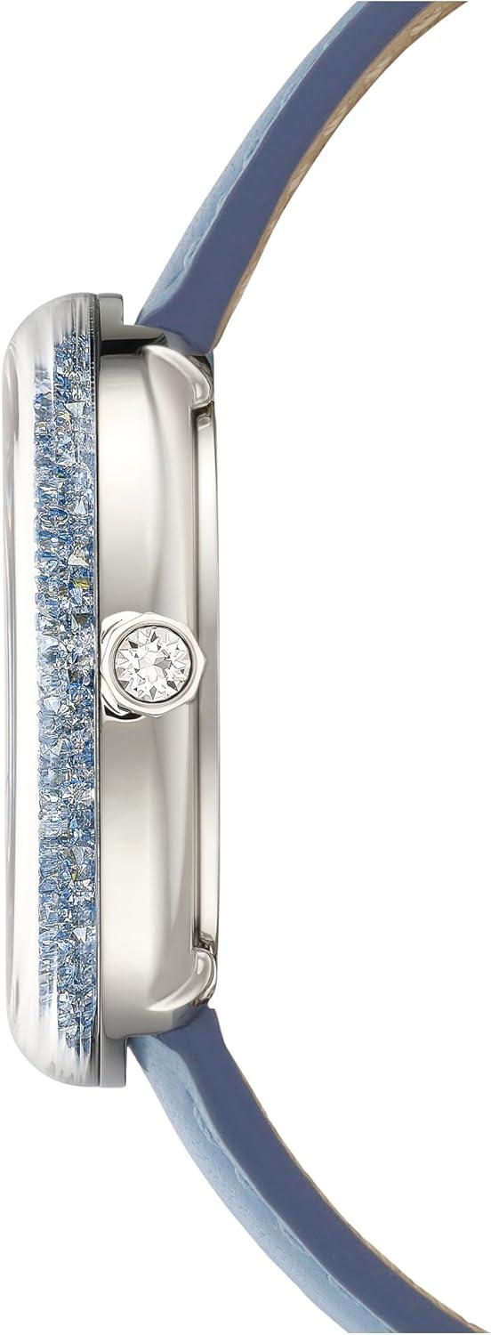 imageSwarovski Crystalline Lustre Leather Strap Band Swiss Made Stainless Steel Domed Saphire Glass 33mm 3460 Blue CrystalsBlue Leather Band