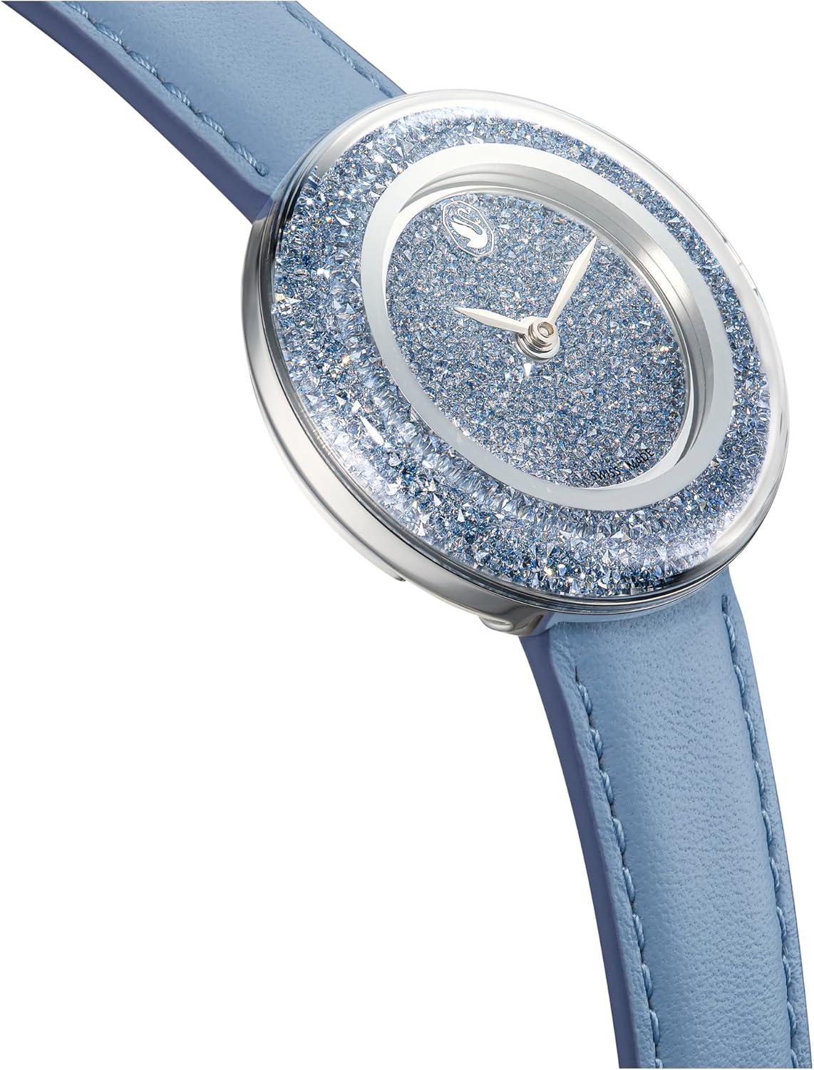 imageSwarovski Crystalline Lustre Leather Strap Band Swiss Made Stainless Steel Domed Saphire Glass 33mm 3460 Blue CrystalsBlue Leather Band