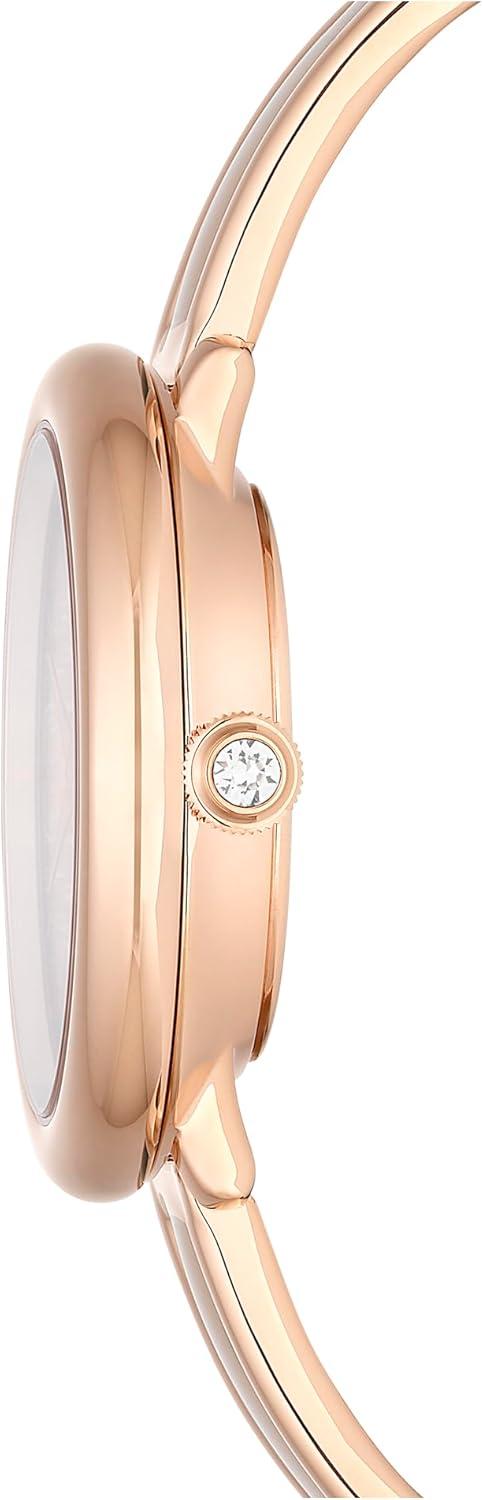 imageSwarovski Crystalline Lustre Leather Strap Band Swiss Made Stainless Steel Domed Saphire Glass 33mm 3460 Blue CrystalsRose Gold Tone Metal Band