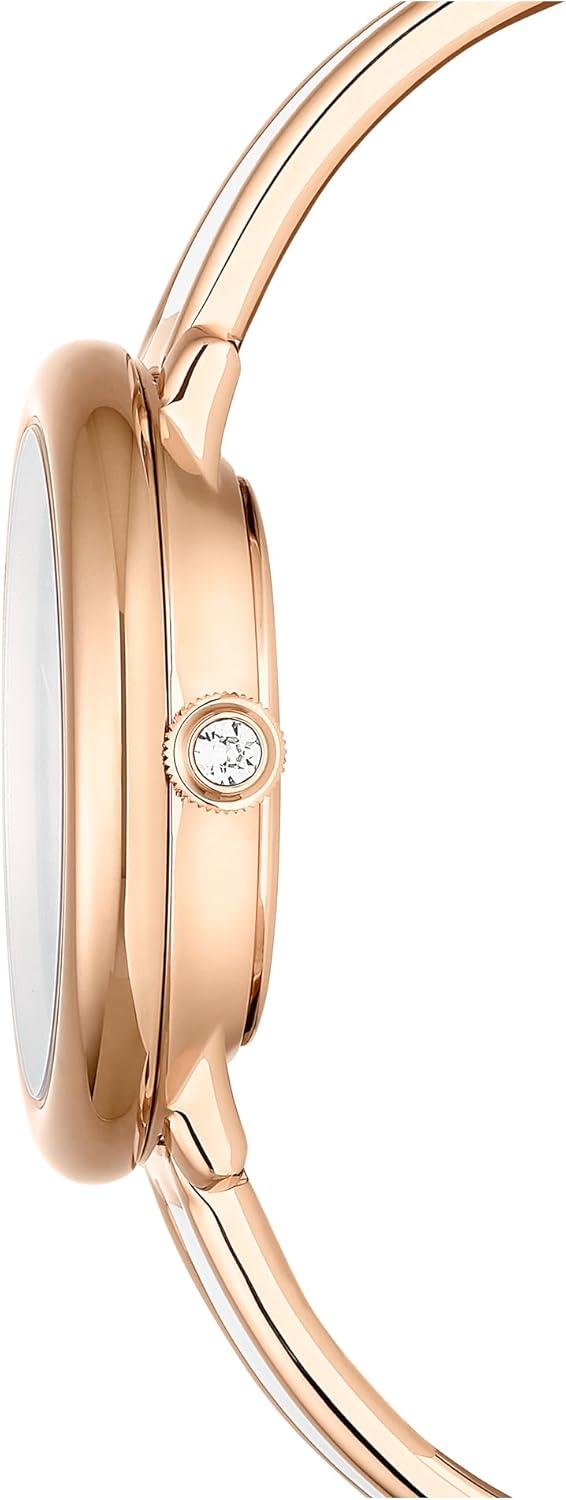 imageSwarovski Crystalline Lustre Leather Strap Band Swiss Made Stainless Steel Domed Saphire Glass 33mm 3460 Blue CrystalsWhite Rose Gold Tone Metal Band