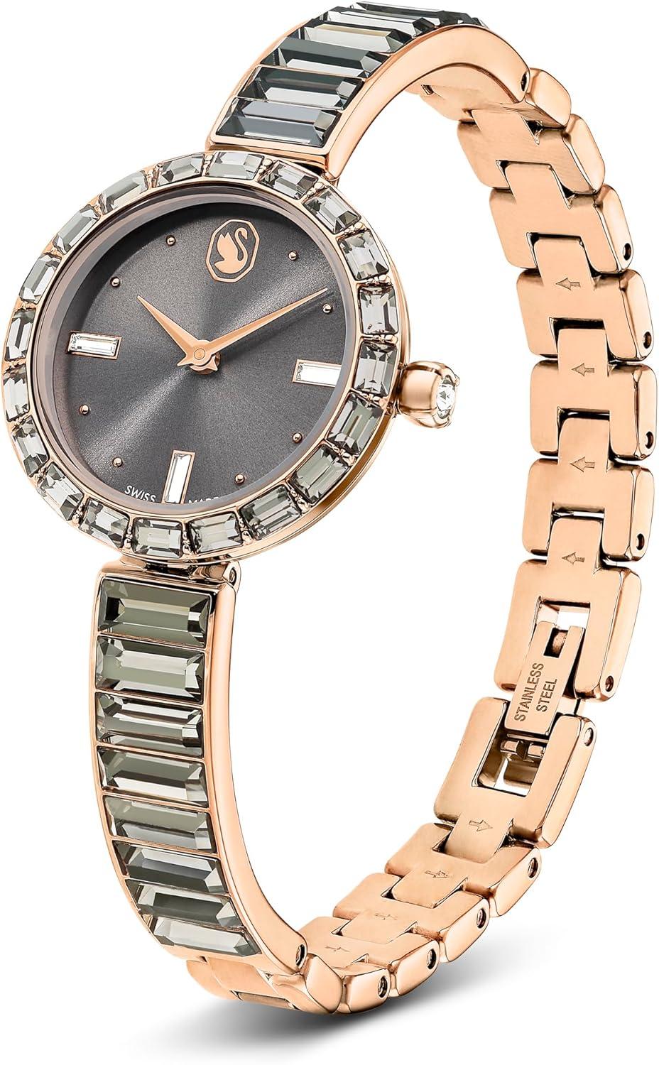 imageSwarovski Matrix Bangle Watch Swiss Made Crystal Bracelet Silver Tone Stainless SteelGrey Crystal