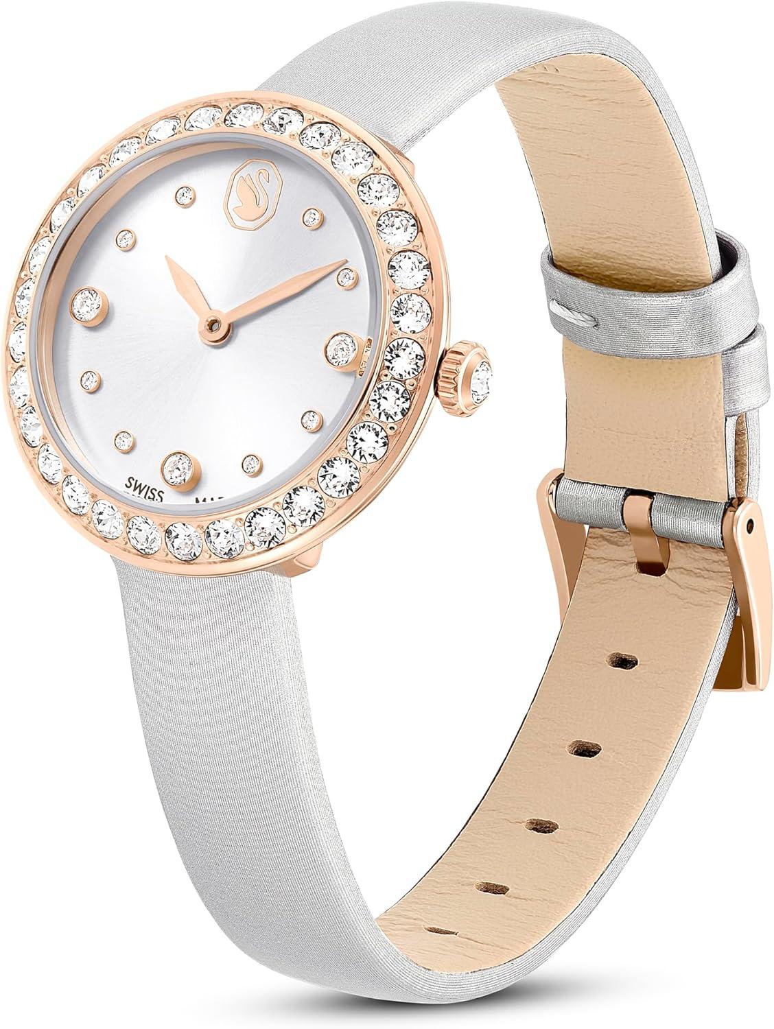 imageSwarovski Matrix Tennis Watch Swiss Made Leather Strap Gray Rose GoldTone Finish