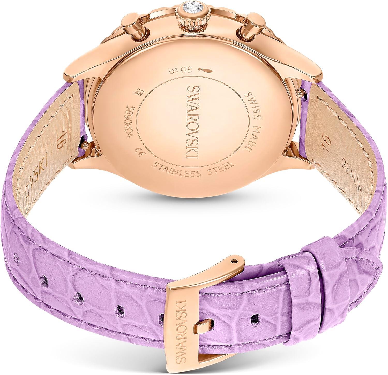 imageSwarovski Octea Chrono Watch Swiss Made Leather Strap Purple Rose GoldTone Finish