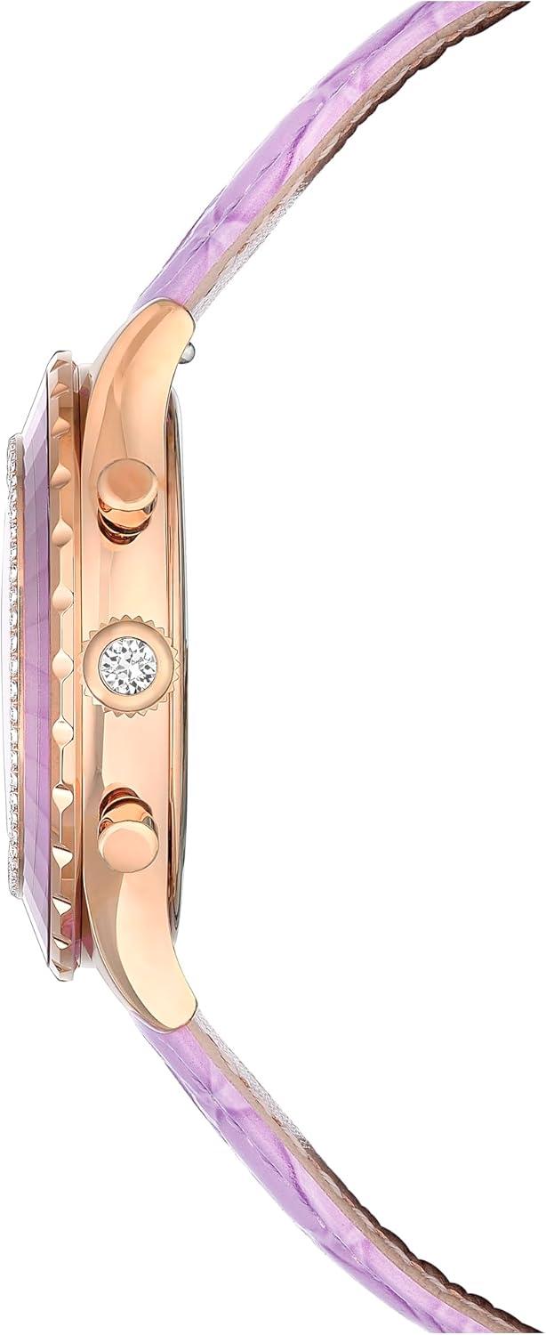 imageSwarovski Octea Chrono Watch Swiss Made Leather Strap Purple Rose GoldTone Finish