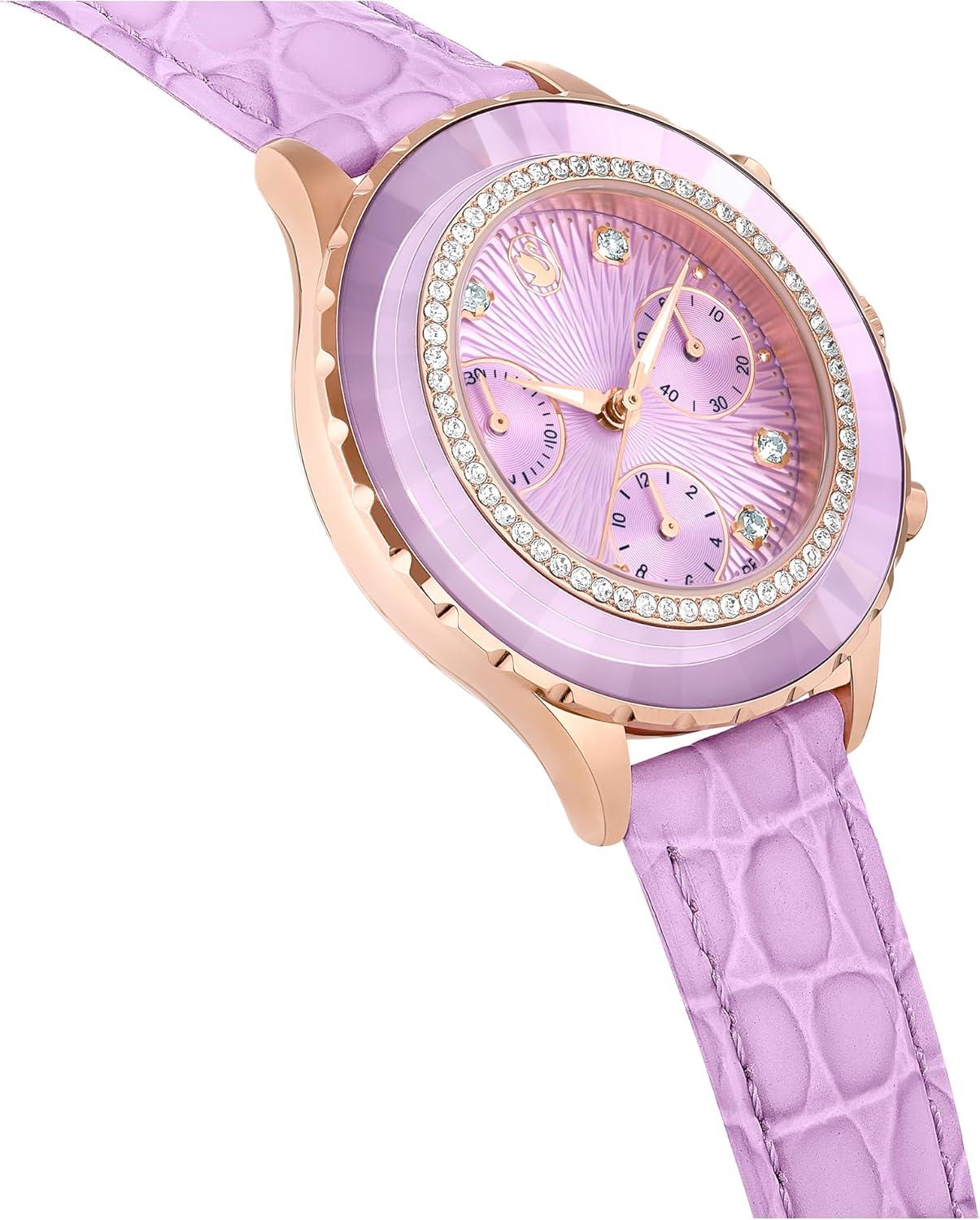 imageSwarovski Octea Chrono Watch Swiss Made Leather Strap Purple Rose GoldTone Finish