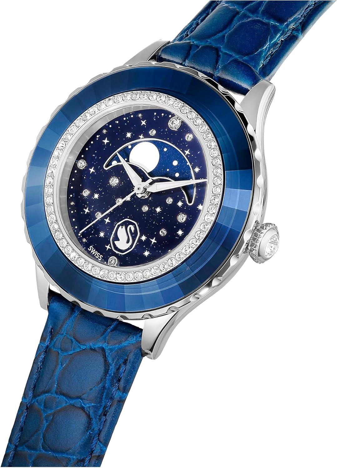 imageSwarovski Octea Moon Watch Swiss Made Moon Leather Strap Blue Stainless Steel