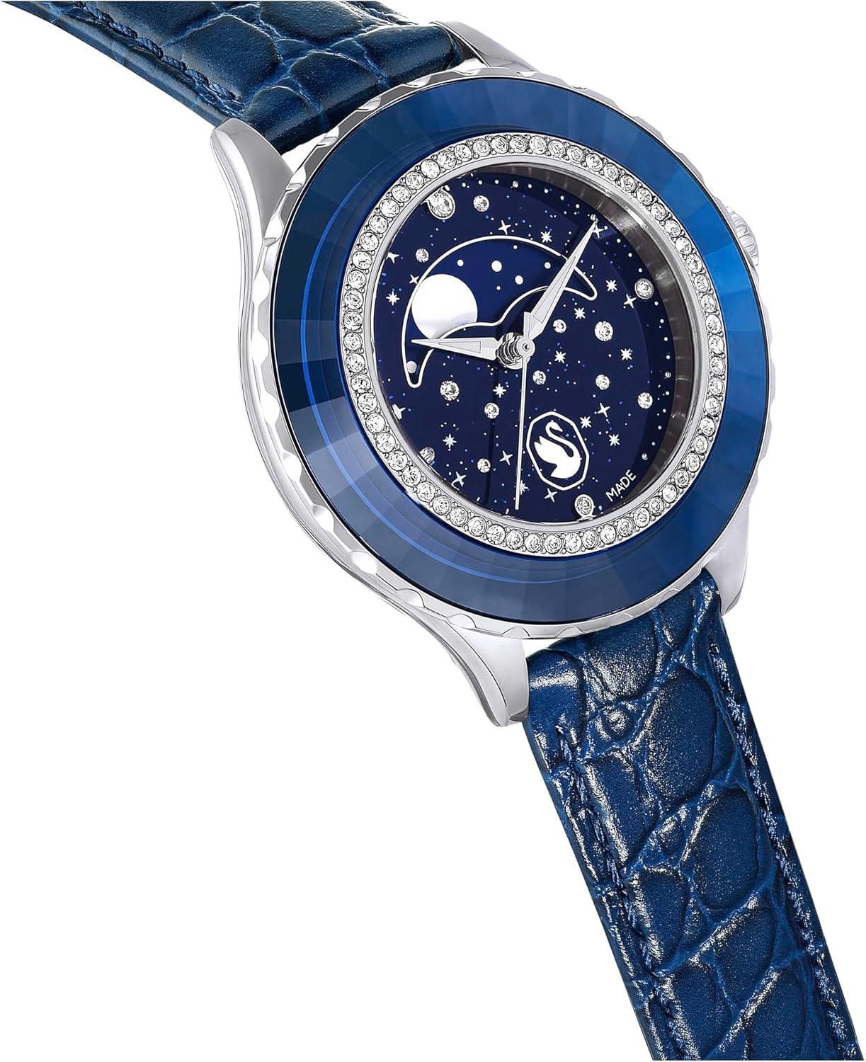 imageSwarovski Octea Moon Watch Swiss Made Moon Leather Strap Blue Stainless Steel