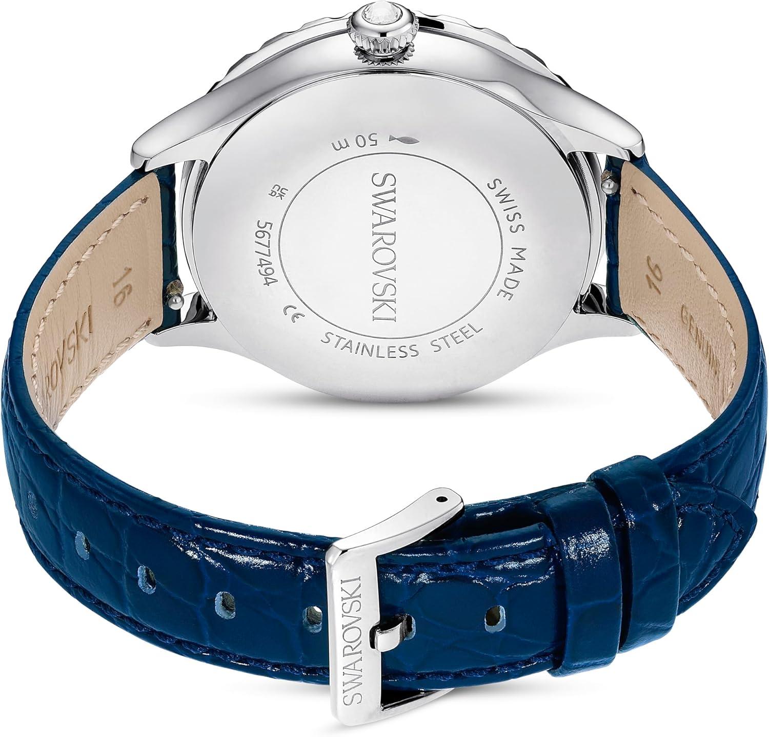 imageSwarovski Octea Moon Watch Swiss Made Moon Leather Strap Blue Stainless Steel