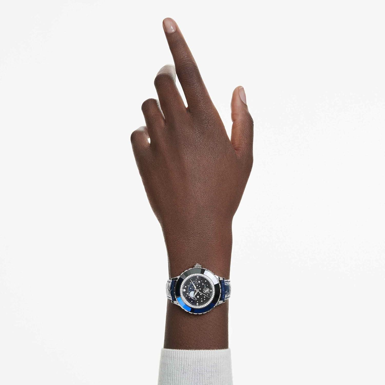 imageSwarovski Octea Moon Watch Swiss Made Moon Leather Strap Blue Stainless Steel