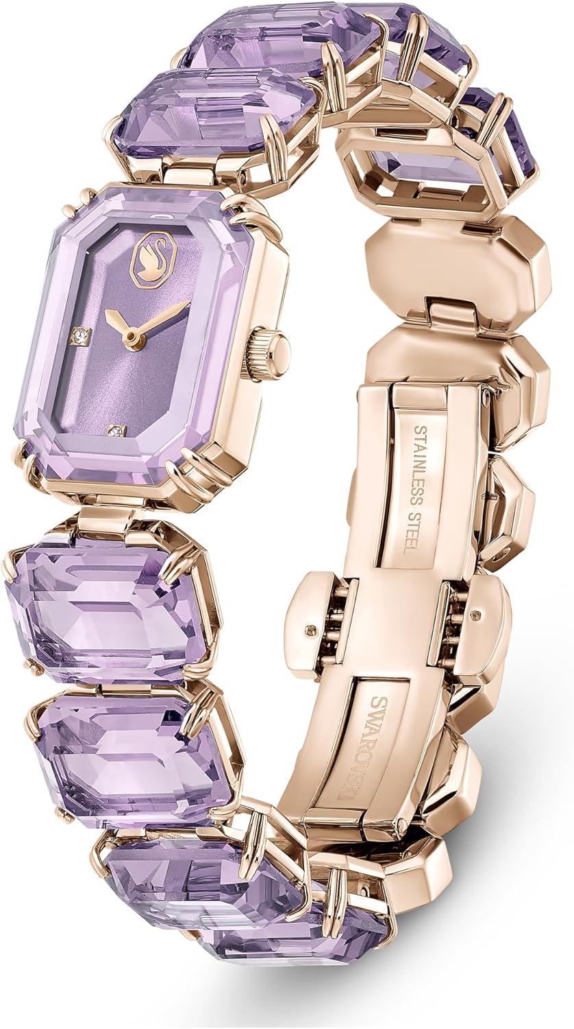 imageSwarovski Watch Octagon Cut Bracelet Purple Champagne GoldTone Finish
