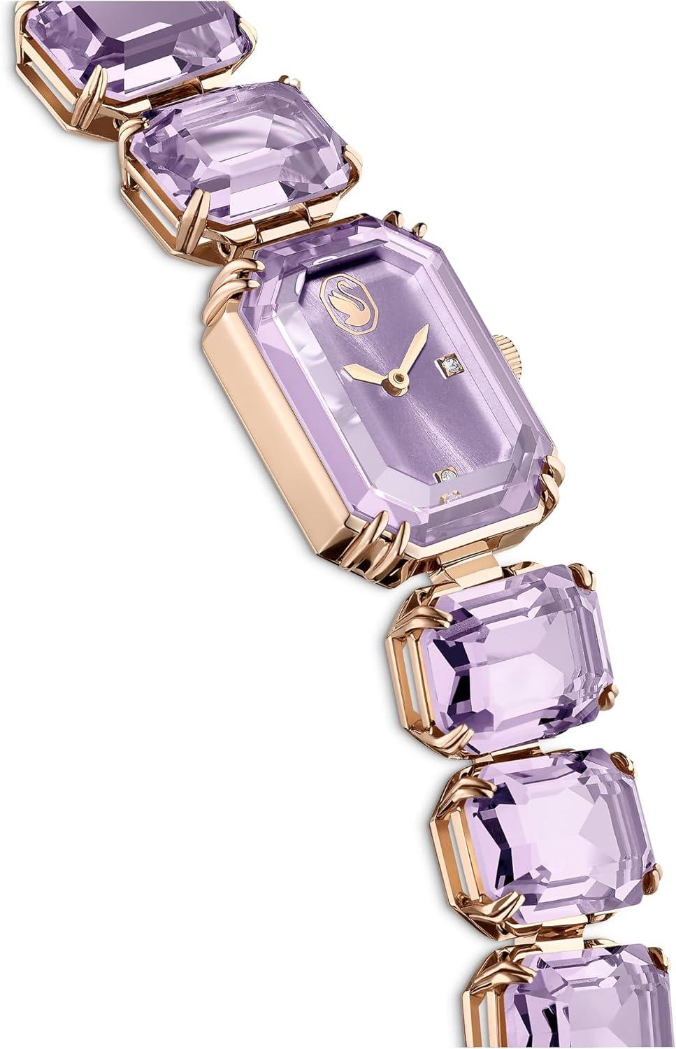 imageSwarovski Watch Octagon Cut Bracelet Purple Champagne GoldTone Finish