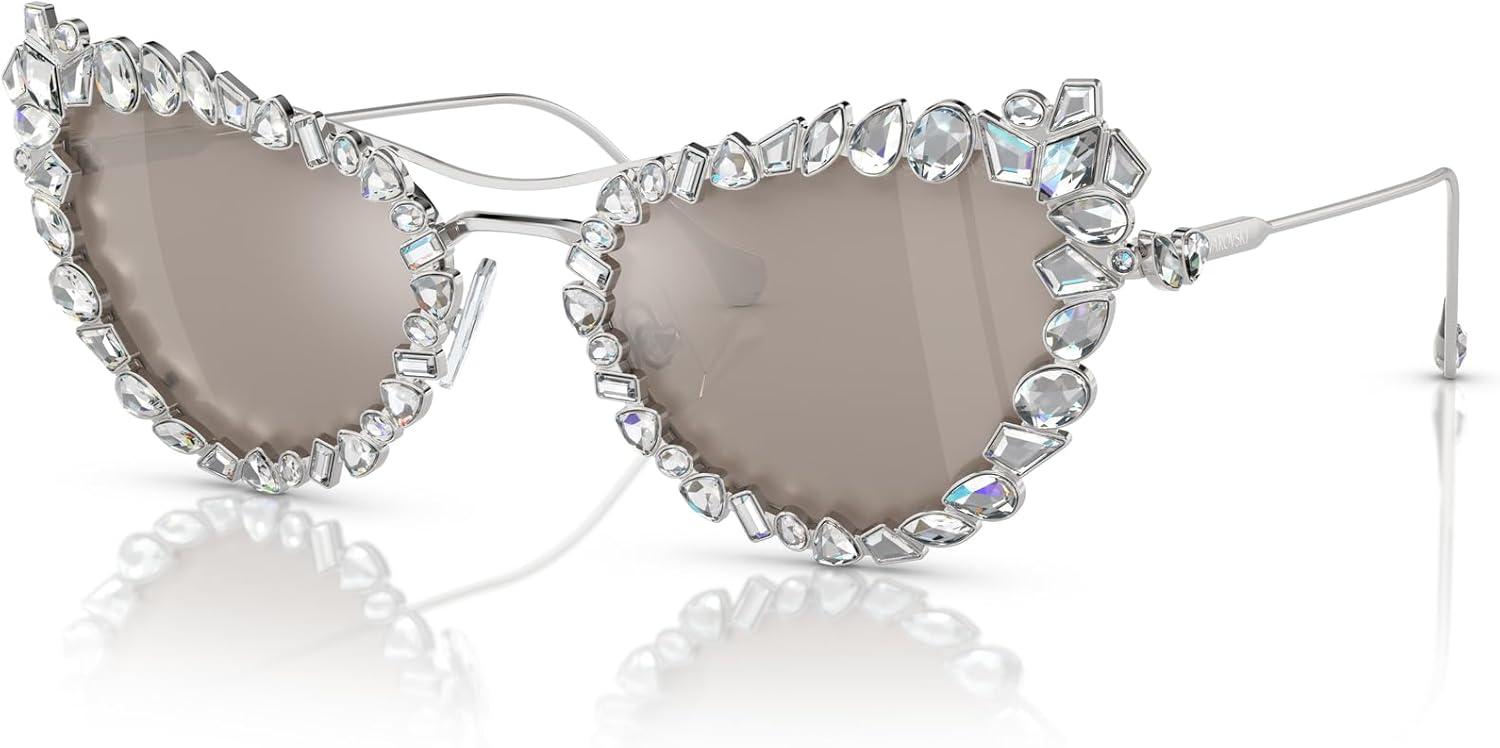 imageSwarovski Womens Sk 7011 with Crystal Clipon Butterfly SunglassesSilverClear Mirrored Real Platinum