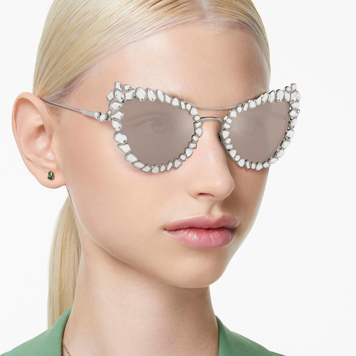 imageSwarovski Womens Sk 7011 with Crystal Clipon Butterfly SunglassesSilverClear Mirrored Real Platinum