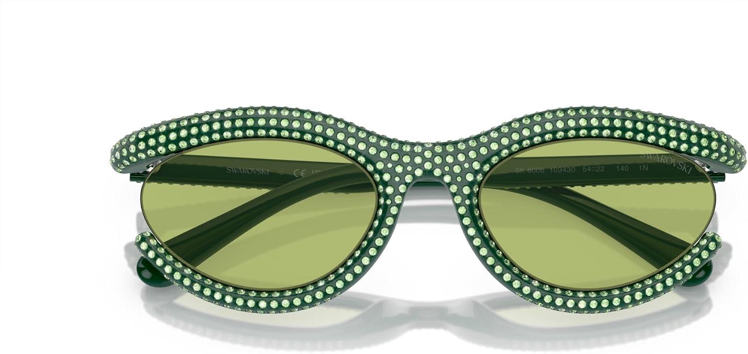 imageSwarovski Womens Sk6006 Oval SunglassesGreenLight Green Mirrored Silver