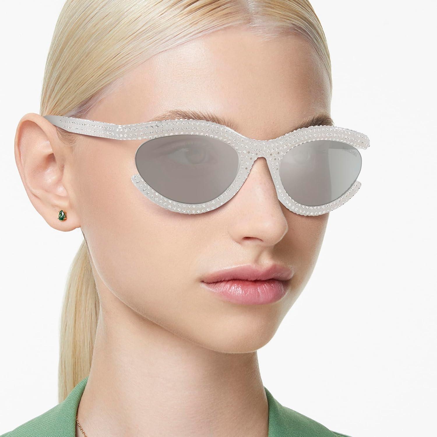 imageSwarovski Womens Sk6006 Oval SunglassesMilky WhiteLight Grey Mirrored Silver