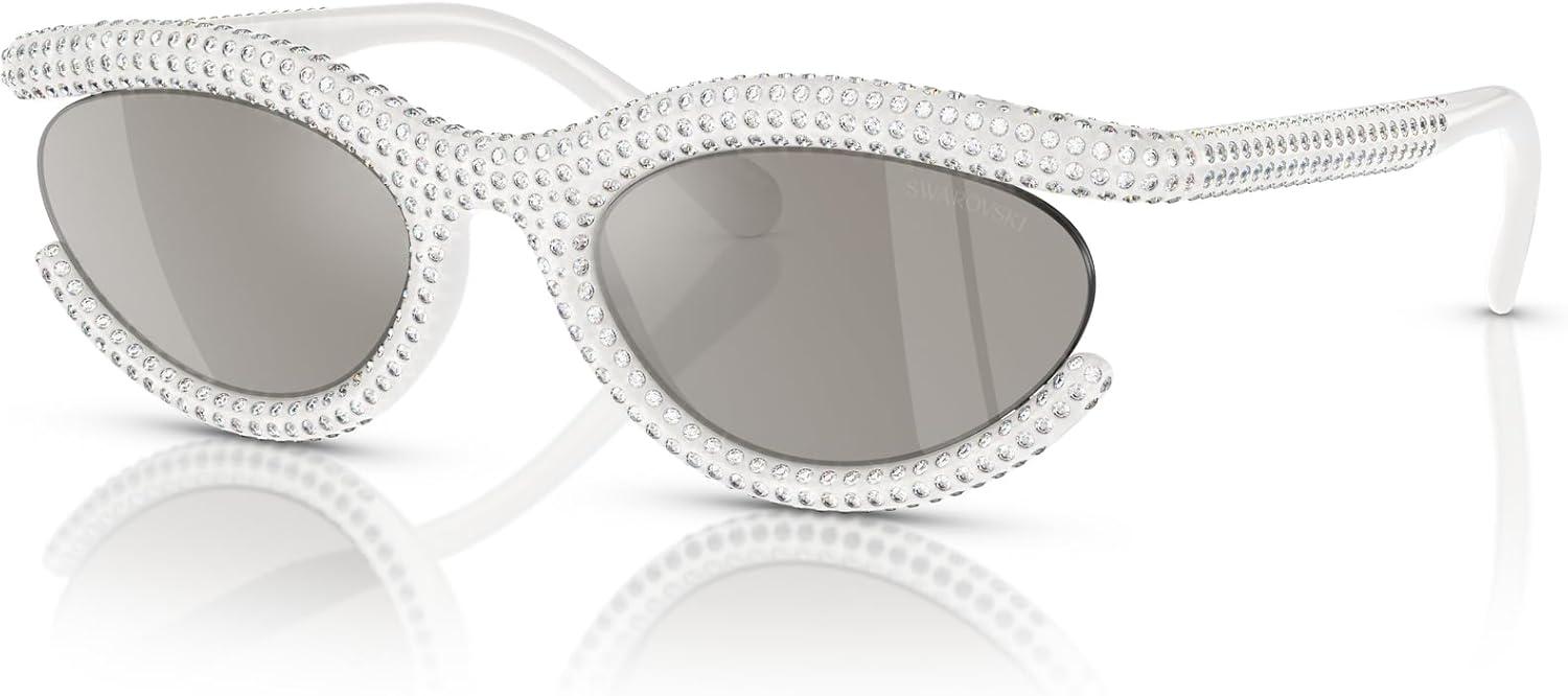 imageSwarovski Womens Sk6006 Oval SunglassesMilky WhiteLight Grey Mirrored Silver