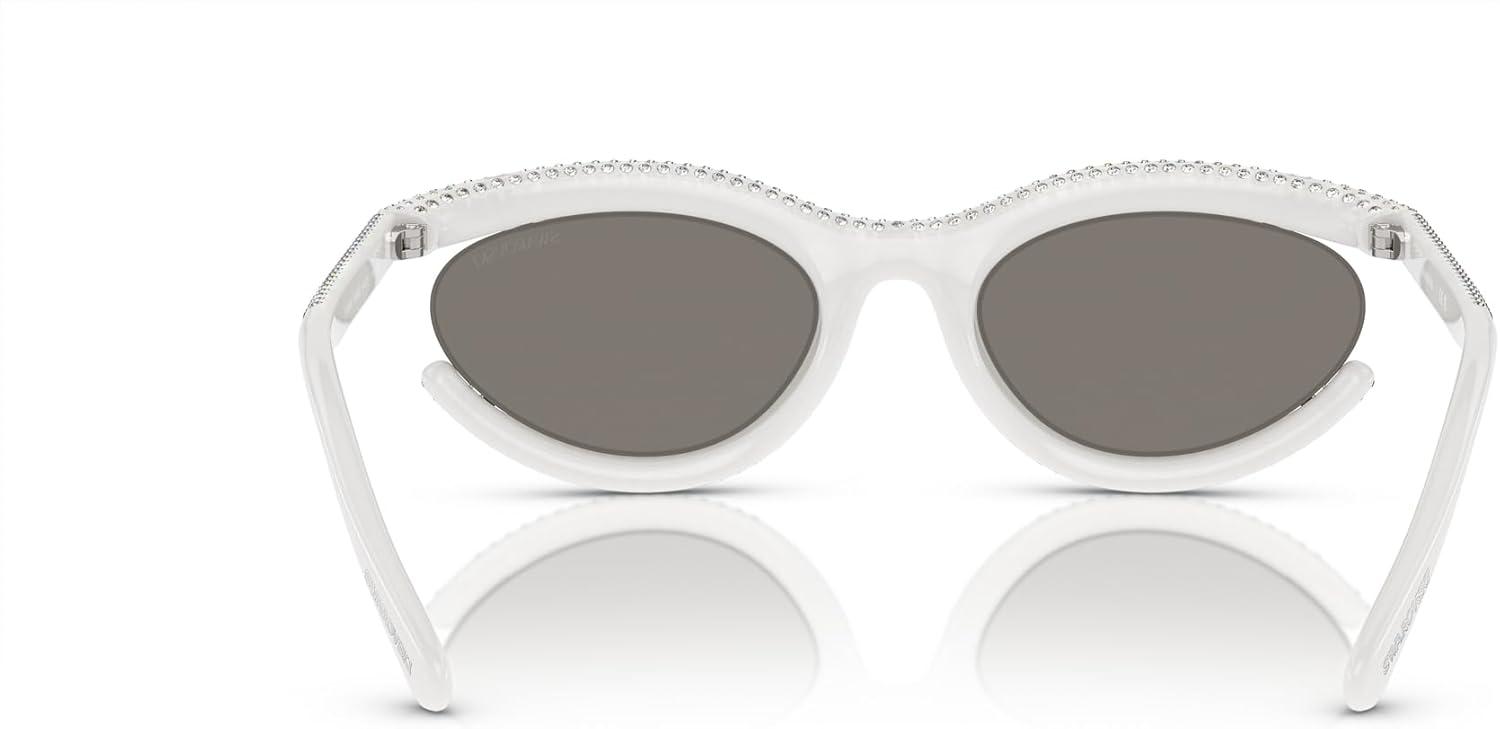imageSwarovski Womens Sk6006 Oval SunglassesMilky WhiteLight Grey Mirrored Silver
