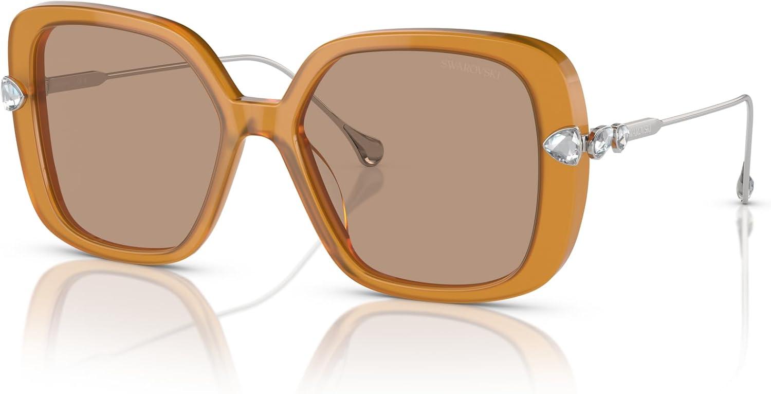 imageSwarovski Womens Sk6011 Square SunglassesTransparent Amber BrownLight Brown