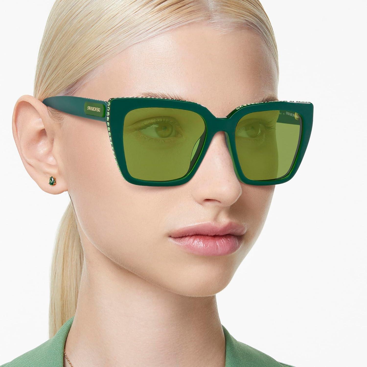 imageSwarovski Womens Sk6013 Square SunglassesGreenLight Green Mirrored Silver