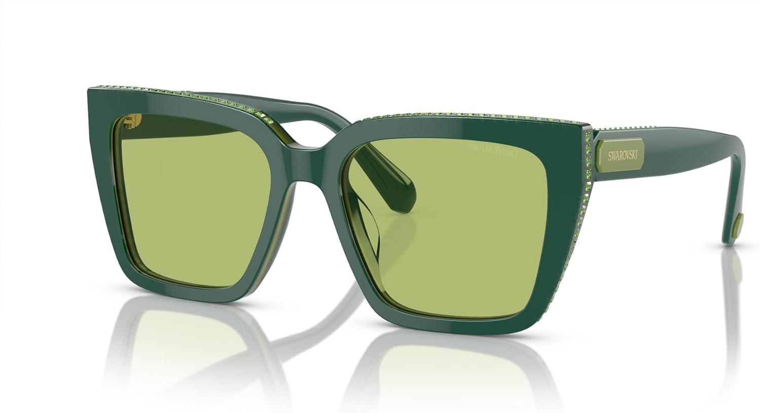 imageSwarovski Womens Sk6013 Square SunglassesGreenLight Green Mirrored Silver