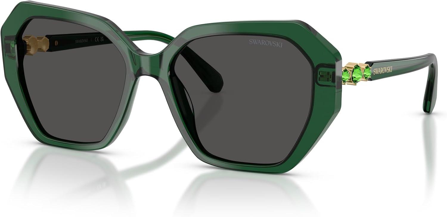 imageSwarovski Womens Sk6017 Butterfly SunglassesTransparent GreenDark Grey