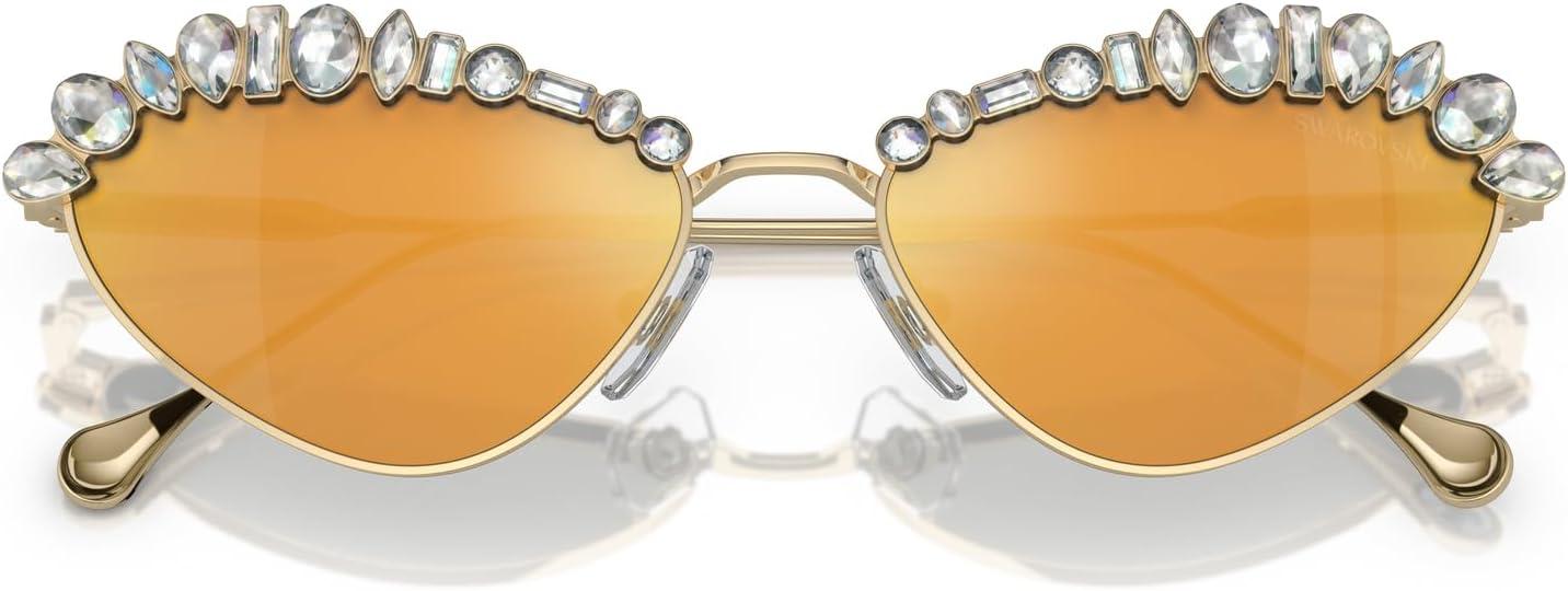 imageSwarovski Womens Sk7009 Oval SunglassesPale GoldBrown Mirrored Gold