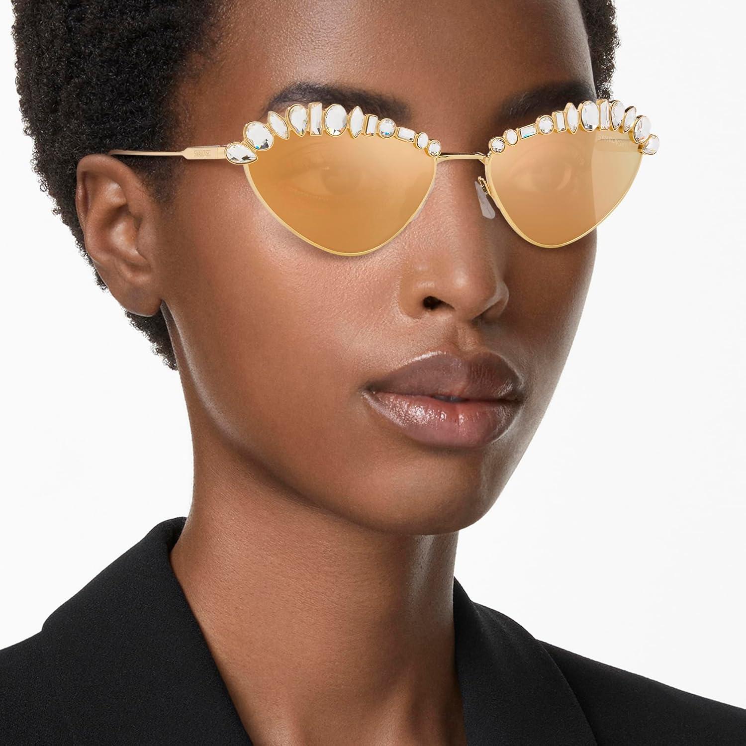 imageSwarovski Womens Sk7009 Oval SunglassesPale GoldBrown Mirrored Gold