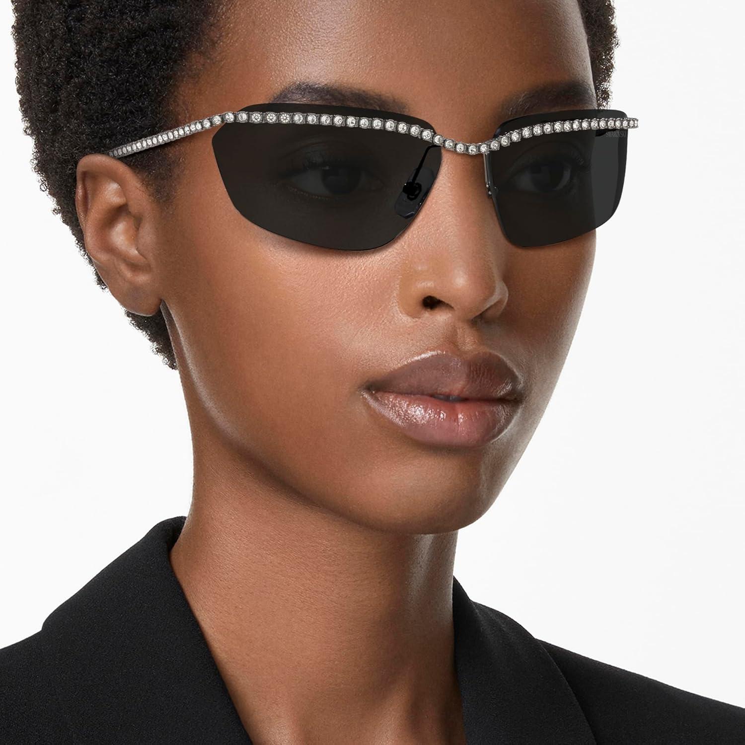 imageSwarovski womens Sk7001 Rectangular SunglassesGunmetalDark Grey