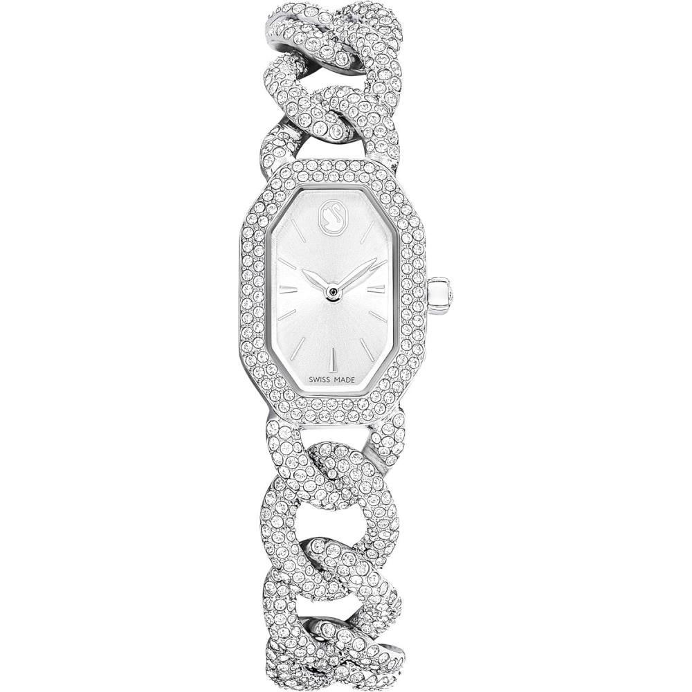 imageDextera Chain ampamp Crystal Watch Interlocking Stainless Steel with Pave Crystal Bracelet Band Octagon Shaped Oval Face with Embellished Crystals Swiss Made Part of The Dextera Watch Collection