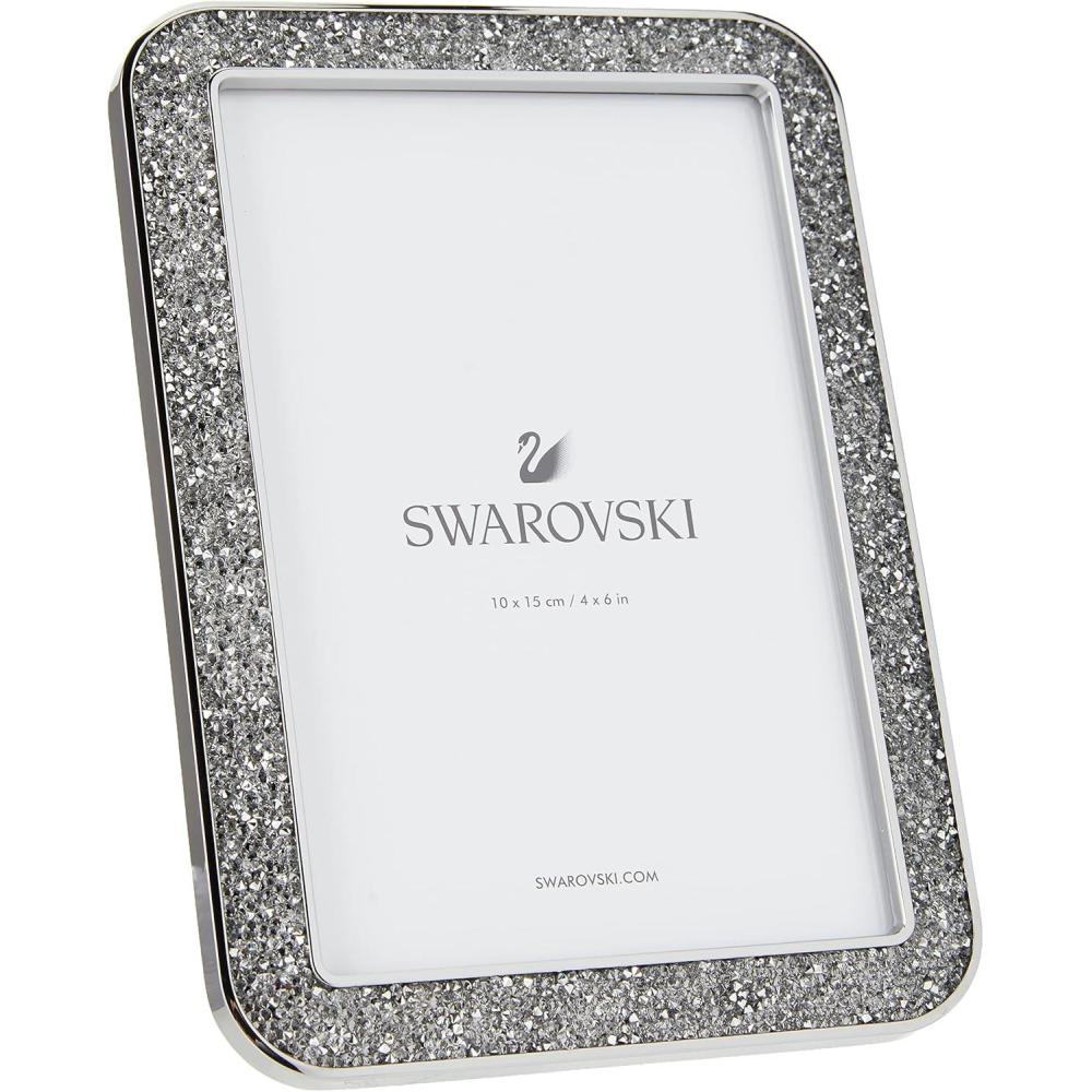 imageSWAROVSKI Minera Picture Frame SilverTone Metal Picture Frame with Clear Swarovski Crystal Accents For Pictures Measuring 4 x 6 Inches Part of the Swarovski Minera CollectionMinera Frame