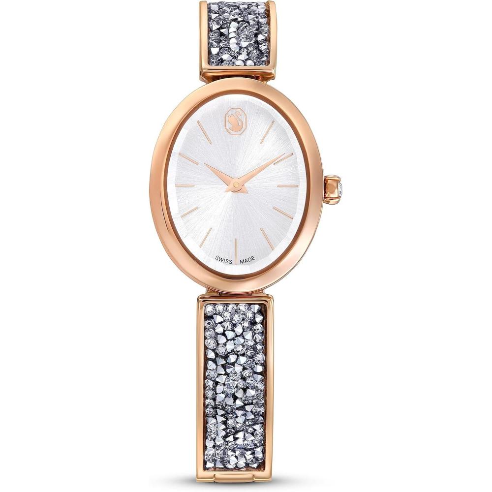 imageSwarovski Crystal Rock Oval Watch Metal Bracelet Blue Rose GoldTone Finish Swiss Made Part of The Crystal Rock Watch CollectionSilver Crystal Rock