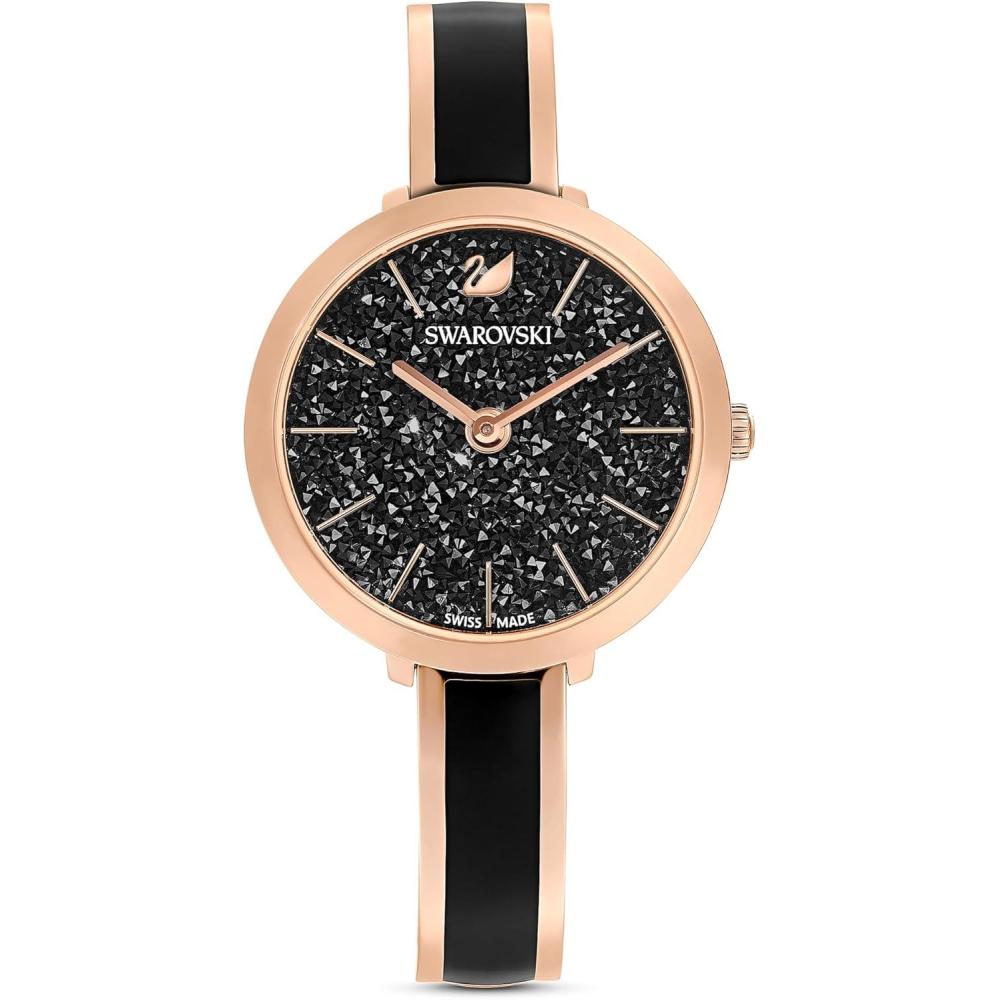 imageSwarovski Crystalline Aura Watch Taupe Leather Strap RoseGold Tone Finish Clear Crystals Swiss Made Part of The Crystalline Watch CollectionCrystalline Delight Rose Gold Tone