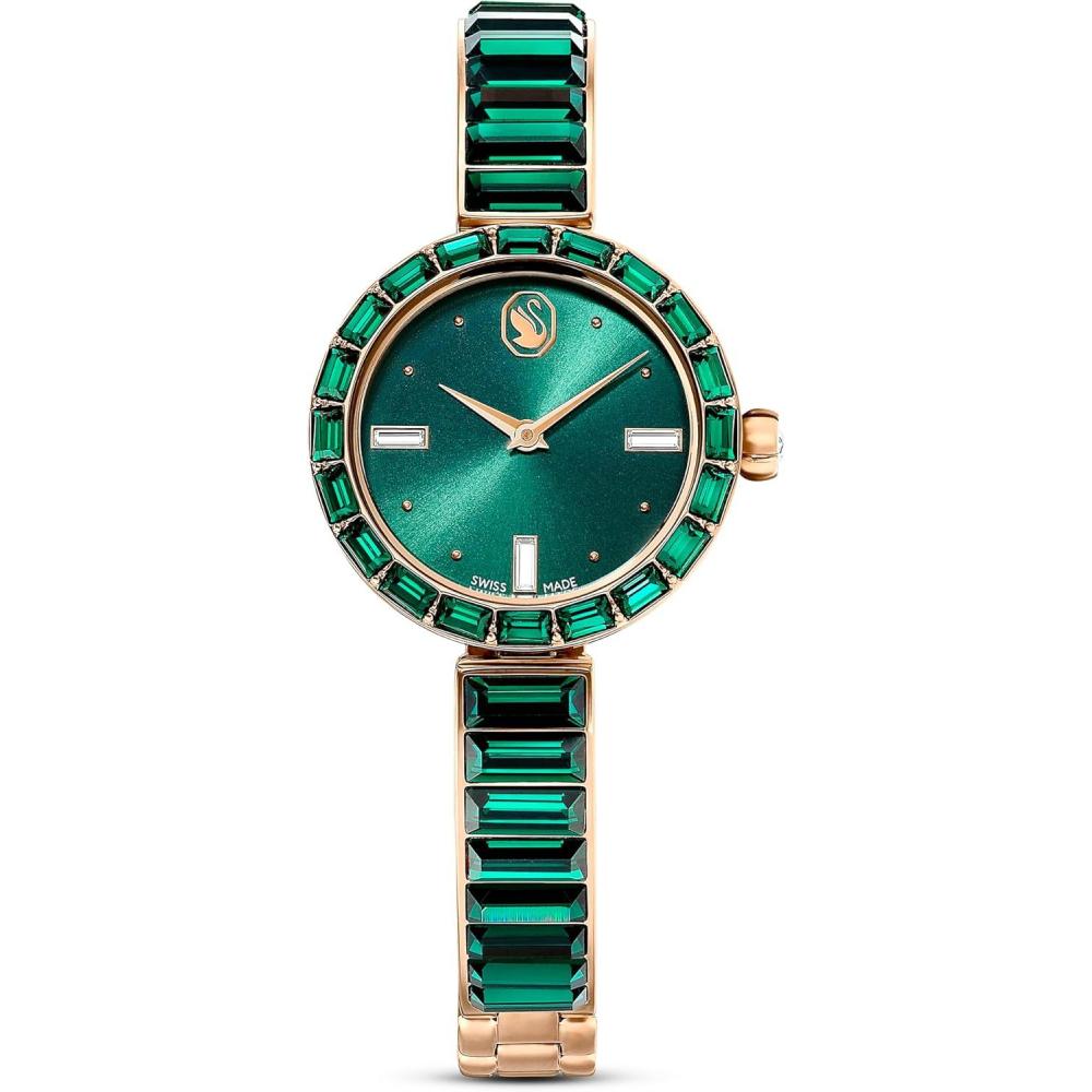imageSwarovski Matrix Bangle Watch Swiss Made Crystal Bracelet Green Champagne GoldTone Finish